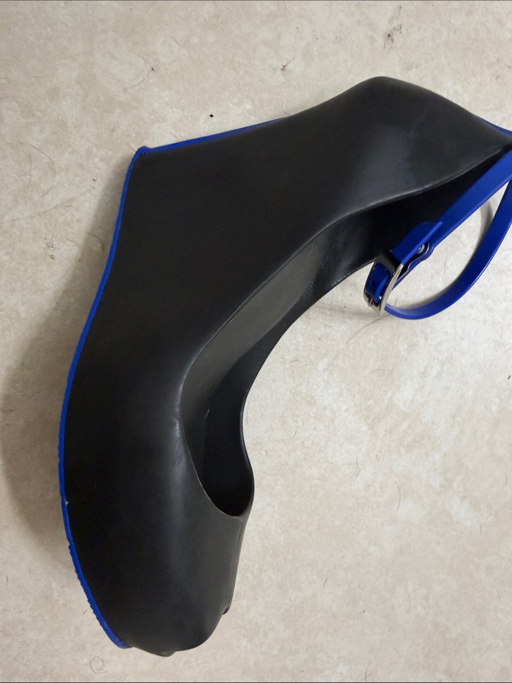 Melissa Black and White Wedge Heels with Blue Ankle Strap